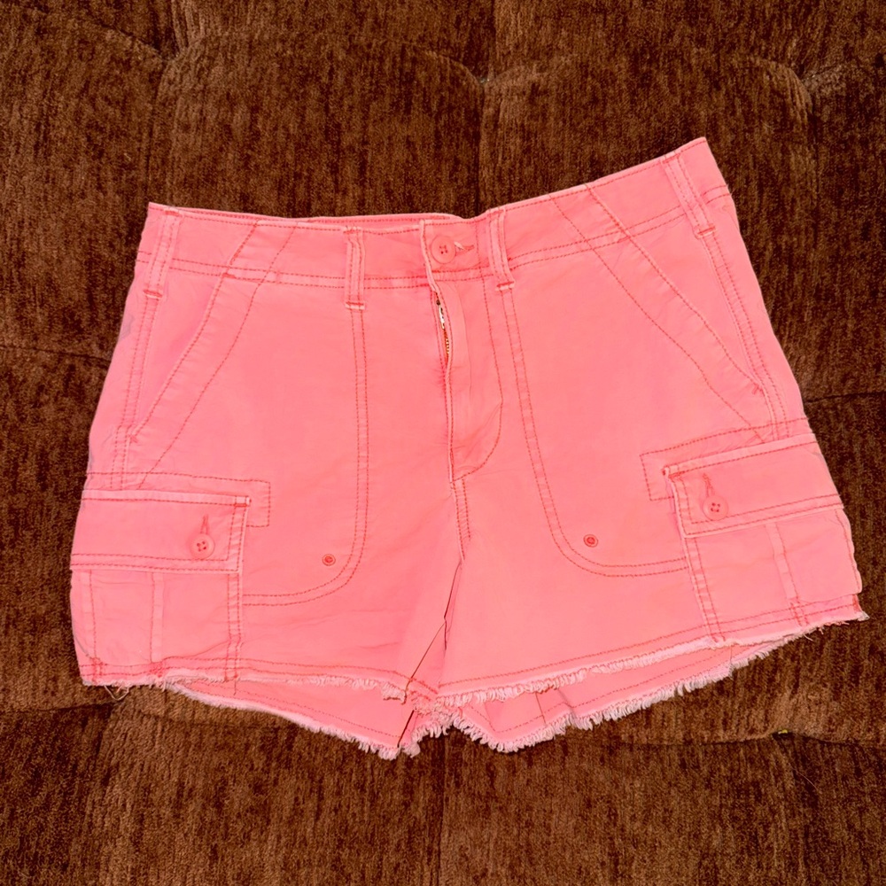 American Eagle Outfitters Pink Cargo Shorts with Distressed Hem
